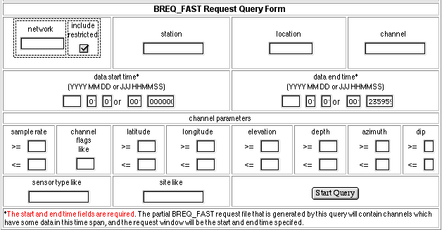 Screenshot of the web-based BREQ_FAST query tool