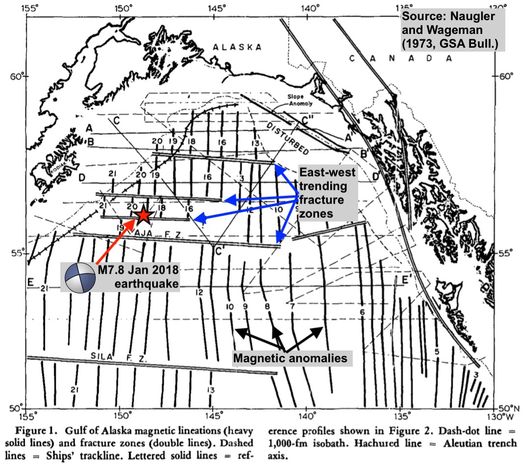 Map of sea-floor geophysical features in Gulf of Alaska