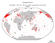 Map with all BHZ stations held by IRIS