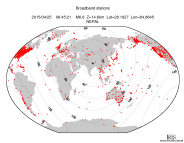 Map with all BHZ stations held by IRIS